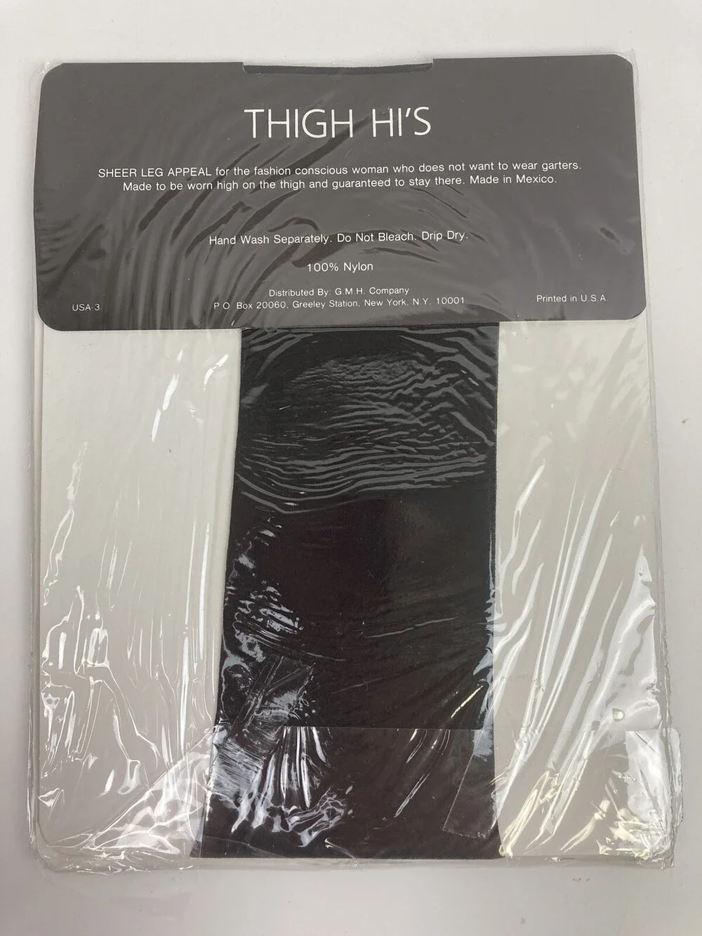 VTG 80s NOS Gold Medal Thigh Hi Black Nylon Stocking Pantyhose Sz B - 5'5